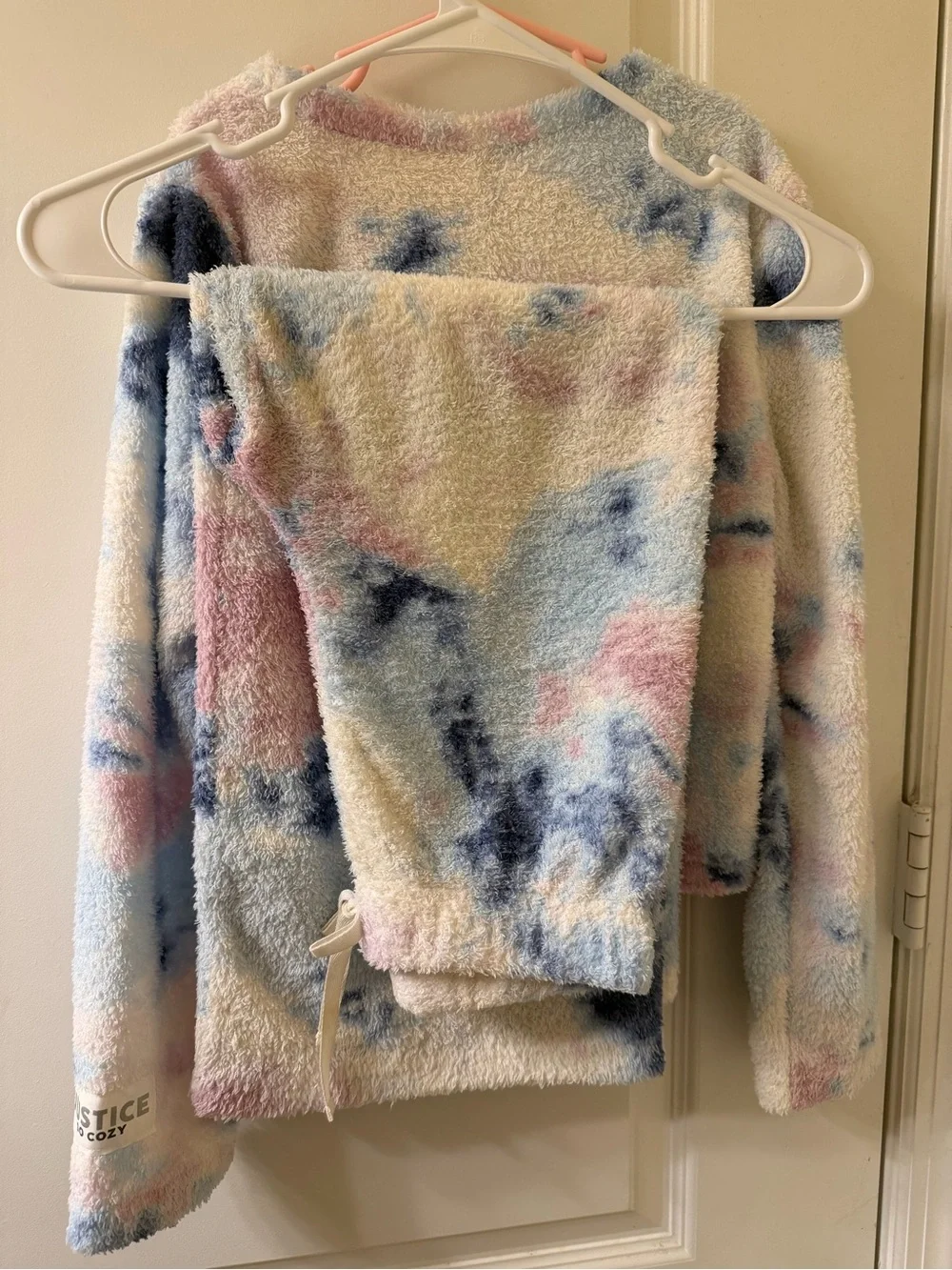 Justice Plush Crewneck Sweater in Cream, Light Blue & Pink Tie-Dye